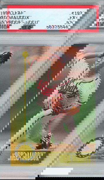 1996 LEAF GREG MADDUX #192 PRESS PROOF-GOLD ATLANTA BRAVES HOF PSA 5.5 EX+