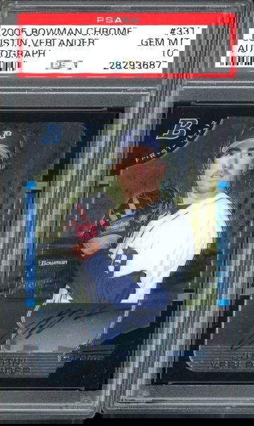 JUSTIN VERLANDER 2005 BOWMAN CHROME AUTOGRAPH AUTO #331 PSA 10 RC GEM MINT