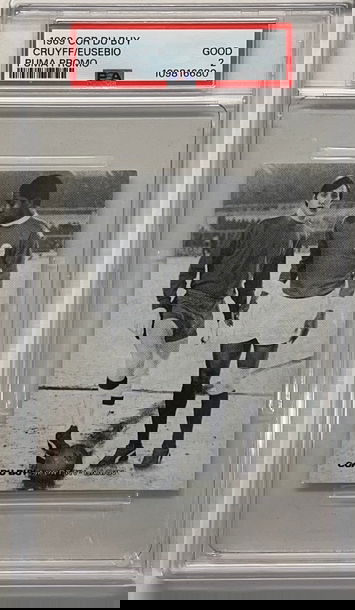 RARE! 1969 Cor Du Buy Johan Cruyff/Eusebio PUMA Promo PSA 2