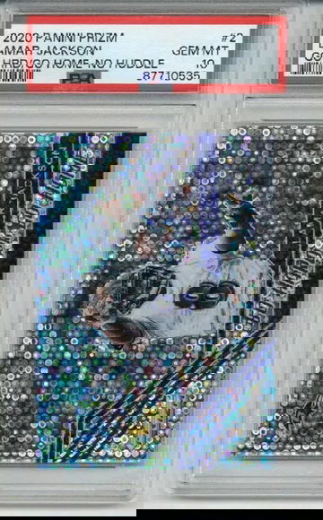 2020 PANINI PRIZM GO HARD GO HOME NO HUDDLE #2 LAMAR JACKSON RAVENS PSA 10