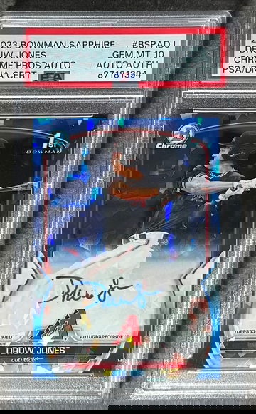 2023 Bowman Chrome Sapphire Druw Jones Prospect Auto PSA 10 #BSPADJ