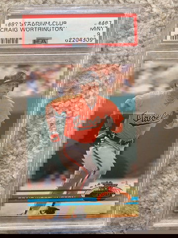 1991 Stadium Club Craig Worthington PSA Mint 9 error on card