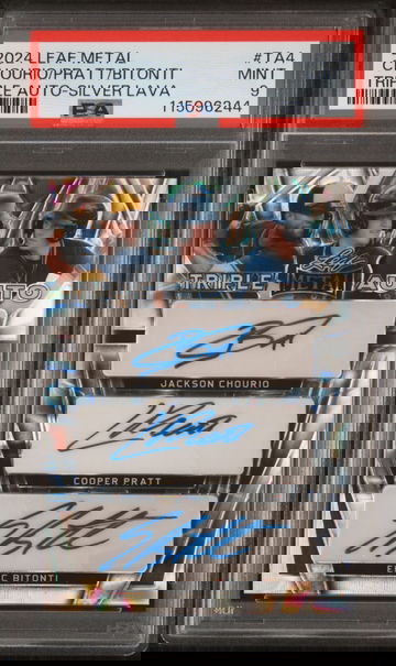 2024 Leaf Metal Silver Lava /25 Jackson Chourio Bitonti Cooper Triple Auto PSA 9