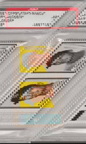 1962 Topps Stamp Panel with Tab Larry Jackson / Gary Geiger PSA 7 (Near Mint)