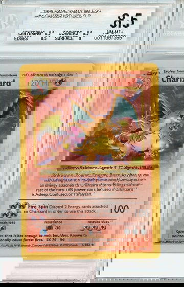 1999 POKEMON BASE SHADOWLESS CHARIZARD HOLO R #4 BGS 8.5