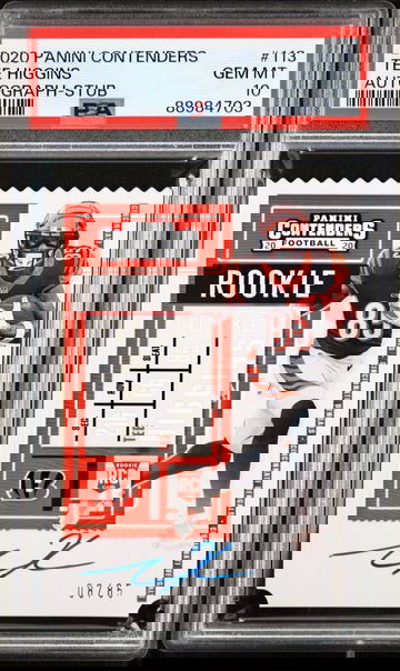 2020 Panini Contenders TEE HIGGINS Rookie Ticket Stub Auto /85 PSA 10
