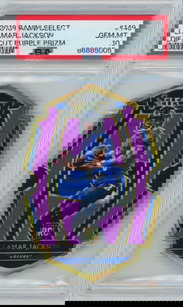 Lamar Jackson RC /75 Purple Prizm Die-cut PSA 10 2018 Panini Select #149 Rookie