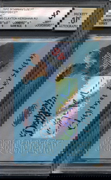 Clayton Kershaw 2007 Bowman's Best Blue Prospects Blue Auto 28/99 BGS 9 Auto 10