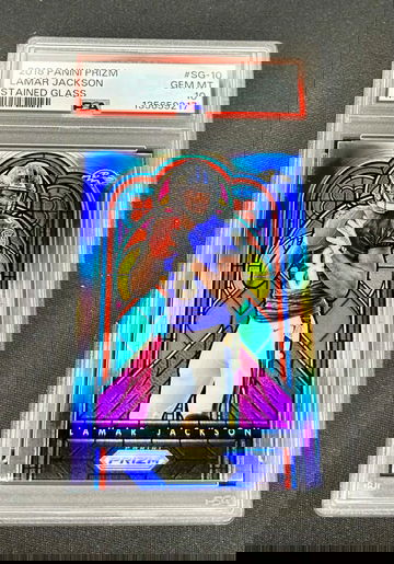 2018 Lamar Jackson Panini Prizm Stained Glass Silver Rookie PSA 10 GEM #SG-10 SP