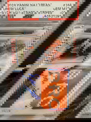 2019 Drew Lock psa 10 national treasure rpa sick patch Stars and Stripes 18/20 