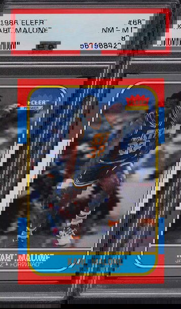 1986 FLEER BASKETBALL KARL MALONE ROOKIE RC #68 PSA 8 NM-MT