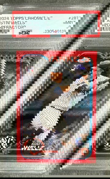 2024 Topps Chrome Austin Wells Logofractor Edition Red Refractor #/5 PSA 9 #281 Rookie RC