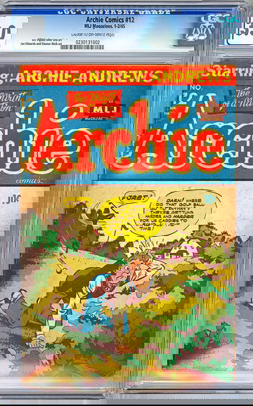 ARCHIE COMICS #12 CGC 3.0 RARE GOLDEN AGE CLASSIC BILL VIGODA COVER & ART 1945