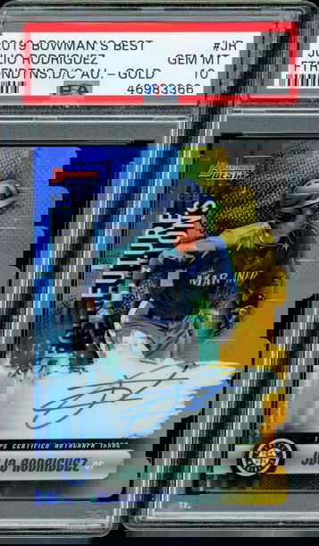 2019 Bowman's Best Julio Rodriguez Future Foundations Gold Prospect RC Die-Cut Auto JRSY #'d 44/50 - PSA 10 1/1