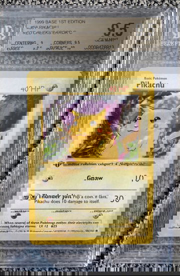 1999 Pokémon Base Set - Pikachu - 1st Edition Shadowless - Red Cheeks - BGS 9.5
