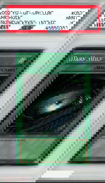 2002 YU-GI-OH! LOB LEGEND BLUE EYES DARK HOLE #052 1ST ED WAVY PRINT PSA 9