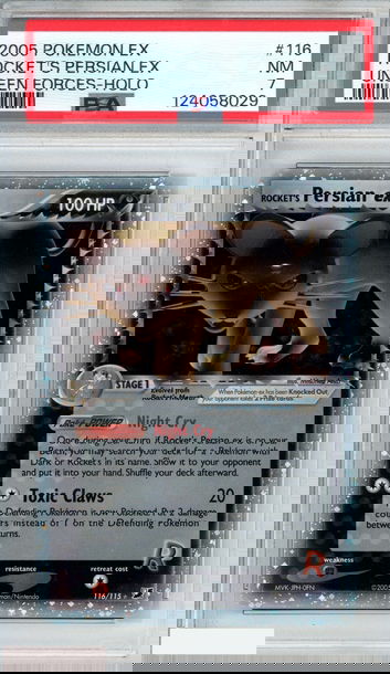 2005 POKEMON EX UNSEEN FORCES ROCKETS PERSIAN EX #116 HOLO PSA 7 NM