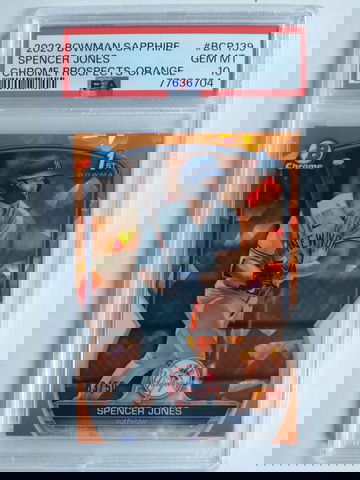 2023 Bowman Chrome Sapphire Spencer Jones Orange Parallel /50 PSA 10