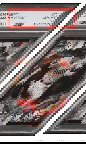 2024 Topps Finest Jackson Merrill “Rare” Rookie Card #216 PSA Gem Mint