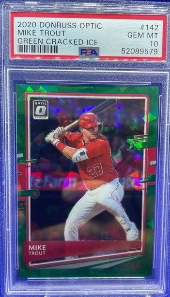 2020 Donruss Optic #142 Mike Trout 2/7 Green Cracked Ice PSA 10 GEM MINT Pop 1