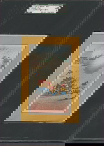 1880's Trade Card Brownies Playing Baseball Taking a Fly SGC 30  Good 2