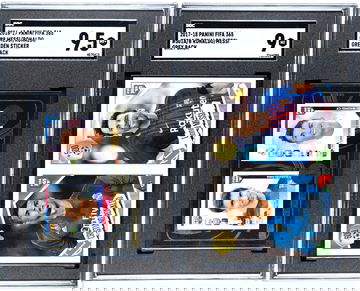 2016 Panini Fifa365 Golden Sticker Grey Back SGC 9.5 & 2017 Panini Fifa 365 501A/B Grey Back SGC 9 Messi & Ronaldo