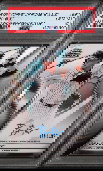 2025 Topps Chrome Black Autographs Refractor Ben Rice #BR /199 PSA 10