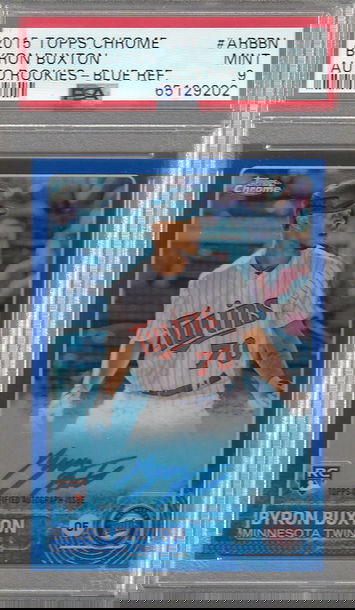 Byron Buxton 2015 Topps Chrome blue refractor #d 035/150 rookie autograph PSA 9