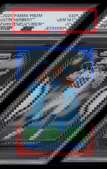 2020 PANINI PRIZM RED WHITE BLUE JUSTIN HERBERT ROOKIE RC #325 PSA 10 GEM MINT
