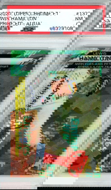 2020 TOPPS CHROME F1 LEWIS HAMILTON #137 SAPPHIRE ED-AQUA 90 OF 99 PSA 7 NM