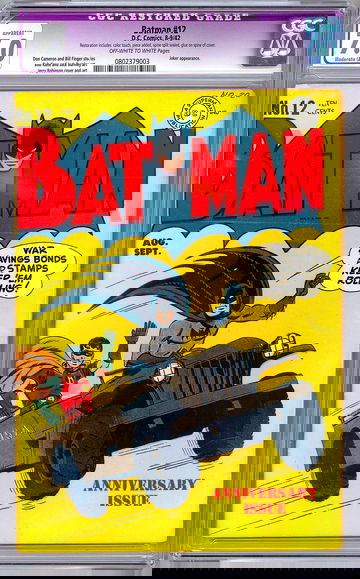 BATMAN #12 CGC 7.0 BOB KANE & JERRY ROBINSON COVER & ART JOKER APP RESTORED 1942