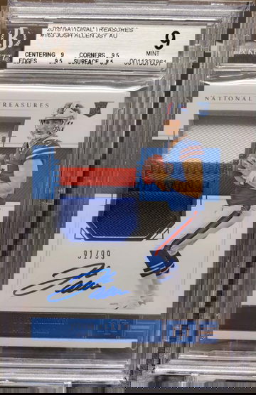 2018 National Treasures JOSH ALLEN ROOKIE 4 COLOR PATCH AUTO RPA /99 BGS 9/10