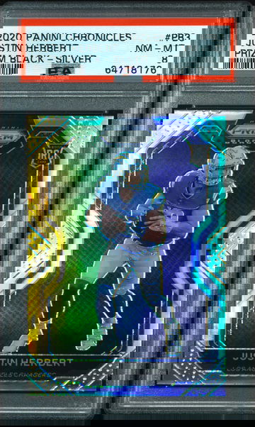 2020 Panini Chronicles Justin Herbert Prizm Black Silver PSA 8
