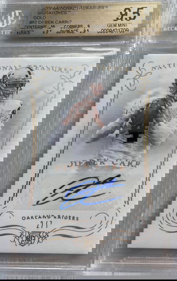 2014 Derek Carr national treasures gold signatures /7