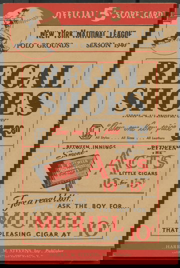 1940 Scorecard Chicago Cubs vs. New York Giants Polo Grounds