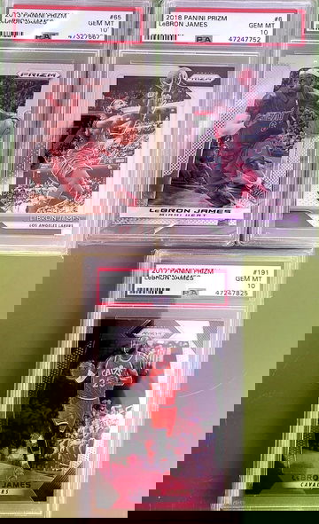 (3) Panini Prizm LeBron James PSA 10 Card Lot 2017 #191 2018 #6 2013 #65  3 CARD LOT