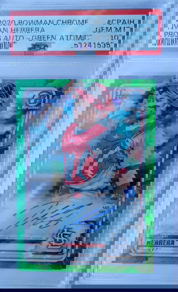 2004 Bowman Chrome Ivan Herrera Green Atomic Refractor Auto PSA 10