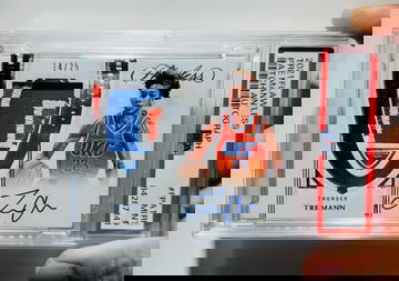 Tre Mann 2021-22 Flawless Rookie Game Used Patch RPA RC Auto 14/25 PSA9