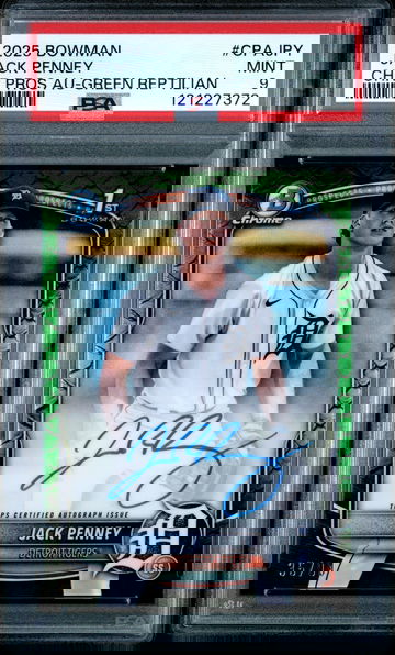 2025 Bowman Chrome Prospect Auto Jack Penney Green Reptilian PSA 9 POP 1 /99