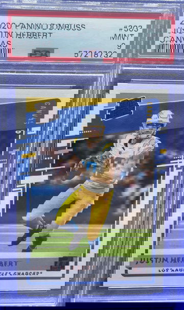 2020 Panini Donruss JUSTIN HERBERT RC Rated Rookie Canvas #303 PSA 9 MINT SP