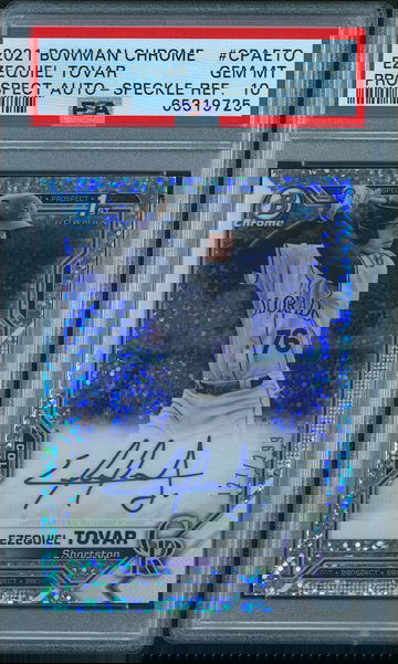 EZEQUIEL TOVAR 2021 BOWMAN CHROME PROSPECT AUTO SPECKLE /299 PSA 10