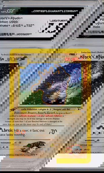 2000 POKEMON GYM HEROES 1ST ED HOLO BROCKS RHYDON CGC 7.5