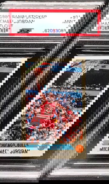 1990-91 Panini Stickers #91 Michael Jordan PSA 9 MINT Hand Cut