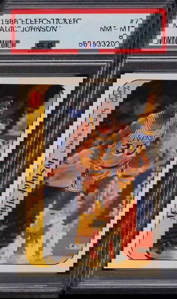 1986 FLEER STICKER MAGIC JOHNSON #7 PSA 8 NM-MT (PWCC-A) Top 30%