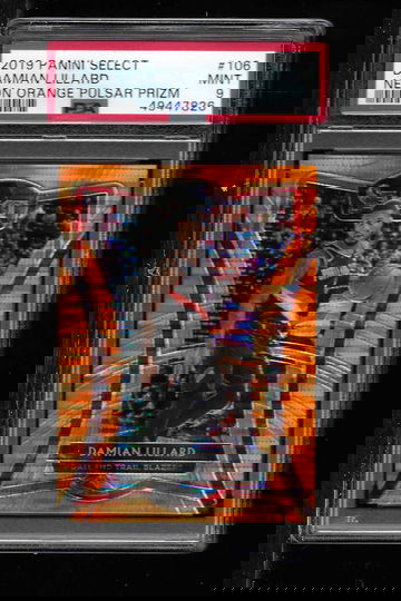 2019 PANINI SELECT DAMIAN LILLARD NEON ORANGE PULSAR PSA 9