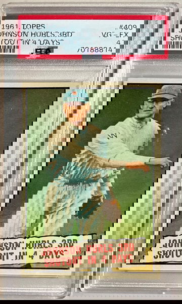 1961 TOPPS #409 JOHNSON HURLS 3RD SHUTOUT IN 4 DAYS VG-EX 4