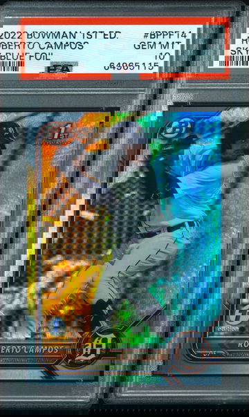 💎🚨 2022 Bowman 1st Edition ROBERTO CAMPOS 🦋 Sky Blue Foil PSA 10 🧨TIGERS 🦁