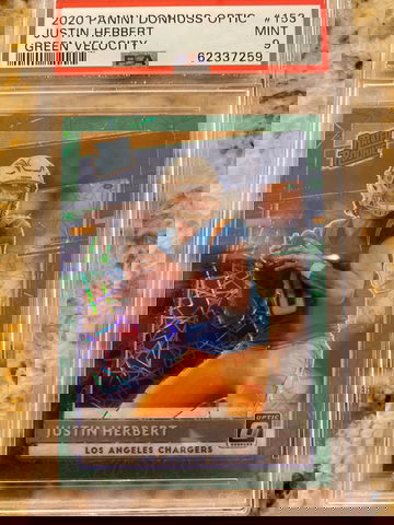 2020 Panini Donruss Optic Justin Herbert Green Velocity #153 PSA 9