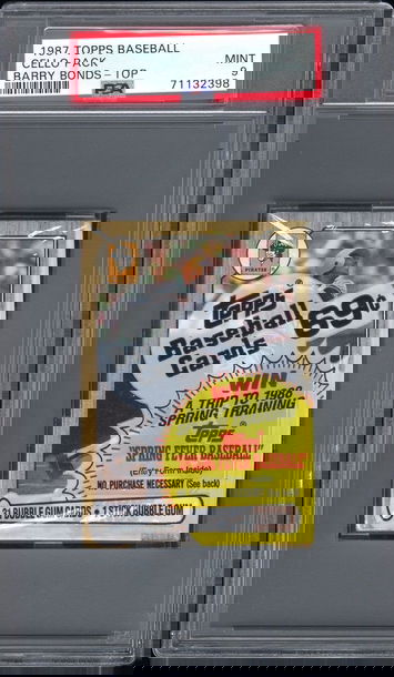 RARE 1987 Topps Barry Bonds RC on top Cello PSA 9