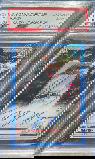 2020 bowman chrome auto trey Harris blue choice refractor 59/150 psa 9 mint braves 1st 